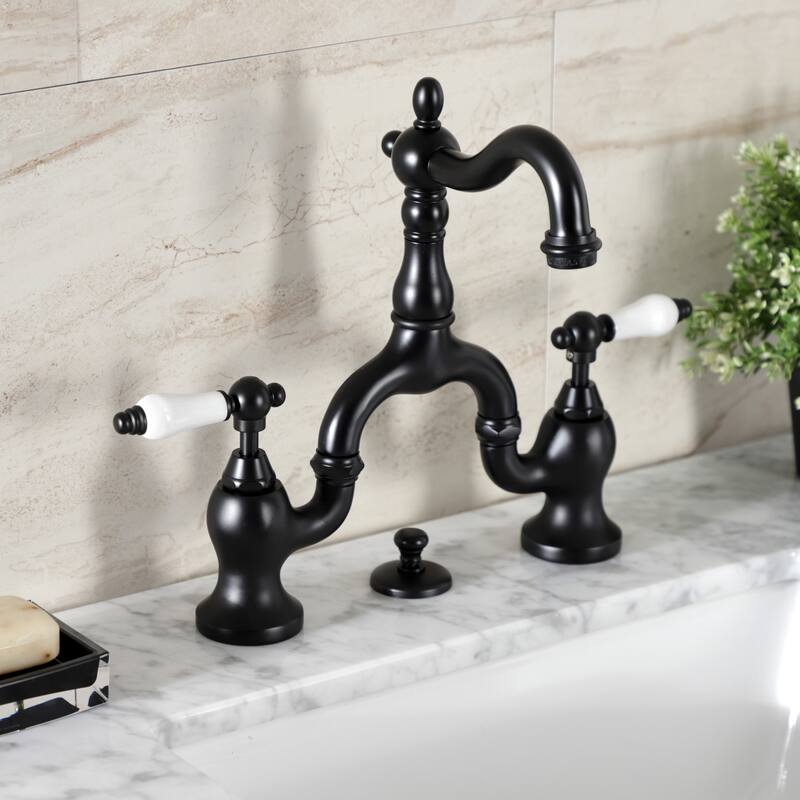 English Country Bridge Bathroom Faucet with Brass Pop-Up