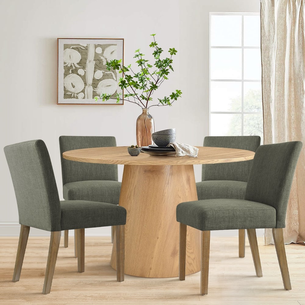 5-Piece Round Dining Set with Pedestal Table and Upholstered Chairs