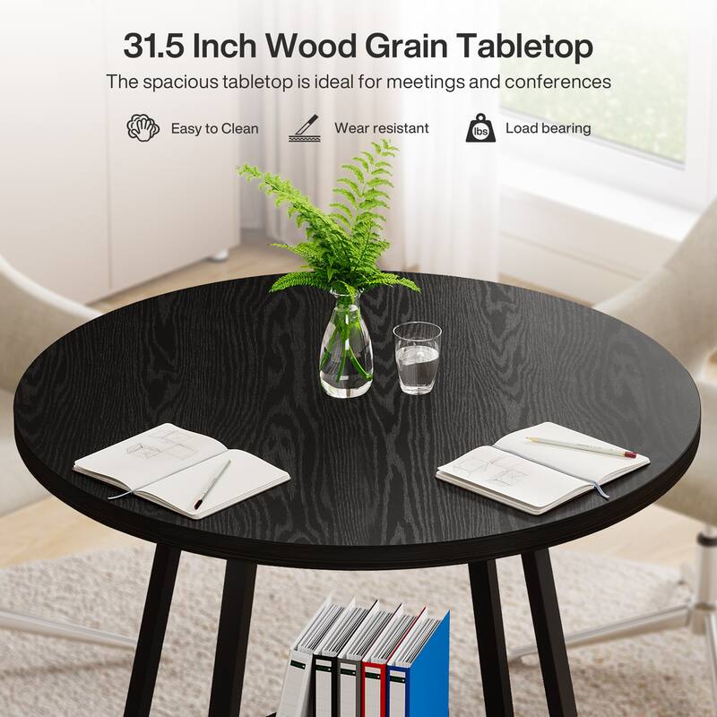 31.5" Round Wooden Conference Table Small Meeting Table - N/A