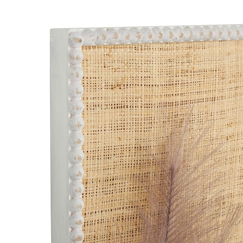 Wood Leaf Handmade 3D Pampas Stem Wall Decor with Textured Backing and Beaded Frame - Set of 2 Brown - Roche River Decor