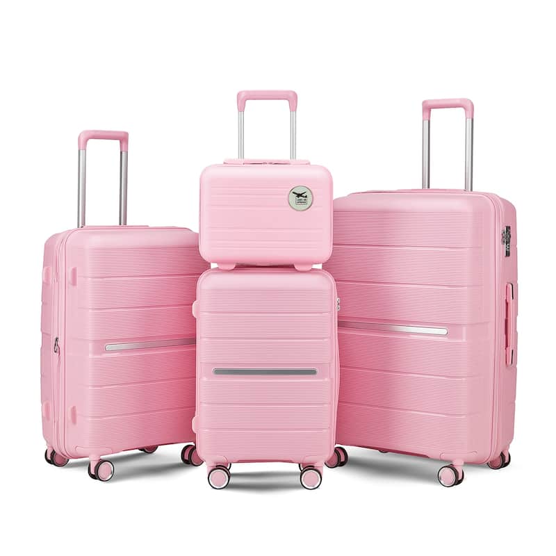 14/20/24/28 4-Piece Modern Expandable Lightweight Luggage Sets with Zipper Pocket and TSA Lock for Boarding Travel - Pink