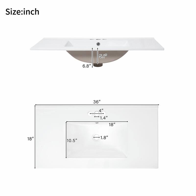 36" Modern Bathroom Vanity with Ceramic Sink, Soft-Close Door, Adjustable Shelf & 3 Drawers