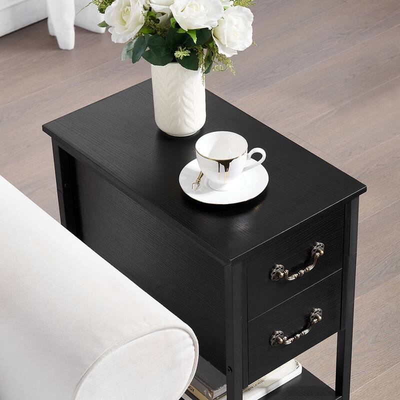 Modern Narrow Nightstand with 2-Drawer