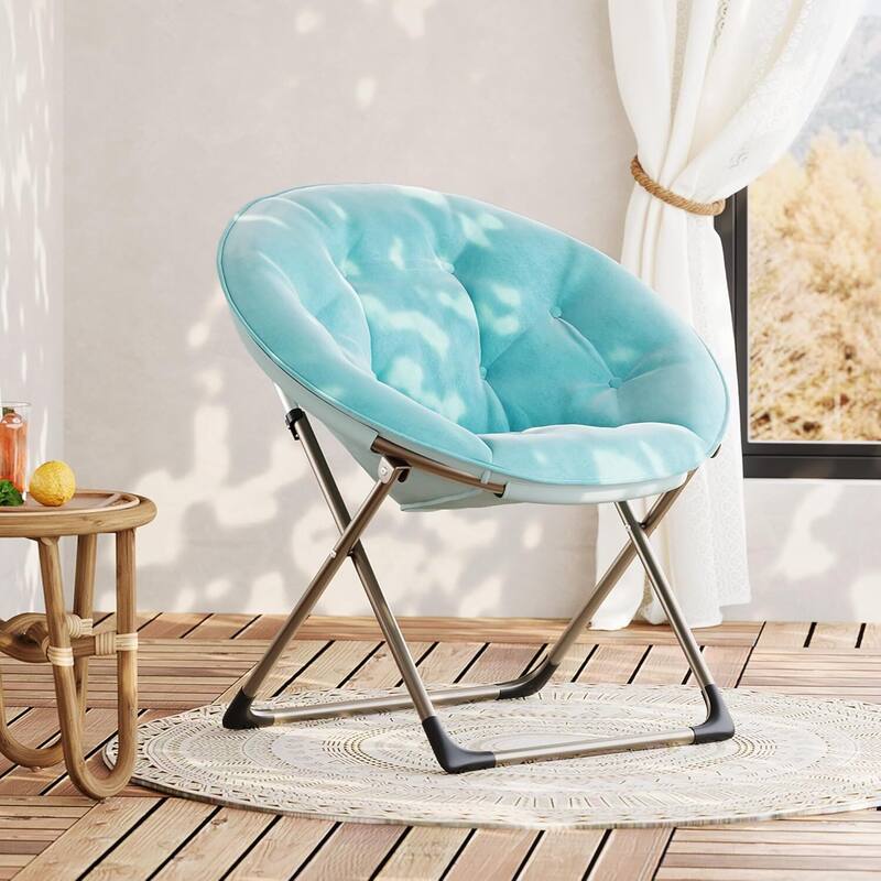 Foldable Comfy Plush Saucer Chair for Adults for Bedroom, Dorm, Gaming, Small Spaces - Black