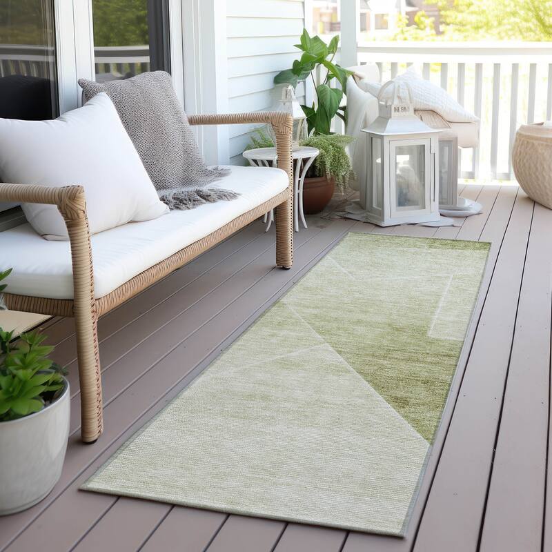 Machine Washable Indoor/ Outdoor Chantille Contemporary Abstract Rug - Sage - 2'3" x 7'6"