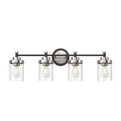 Modern Dimmable Vanity Light with Clear Ribbed Glass Shades E26 Sockets