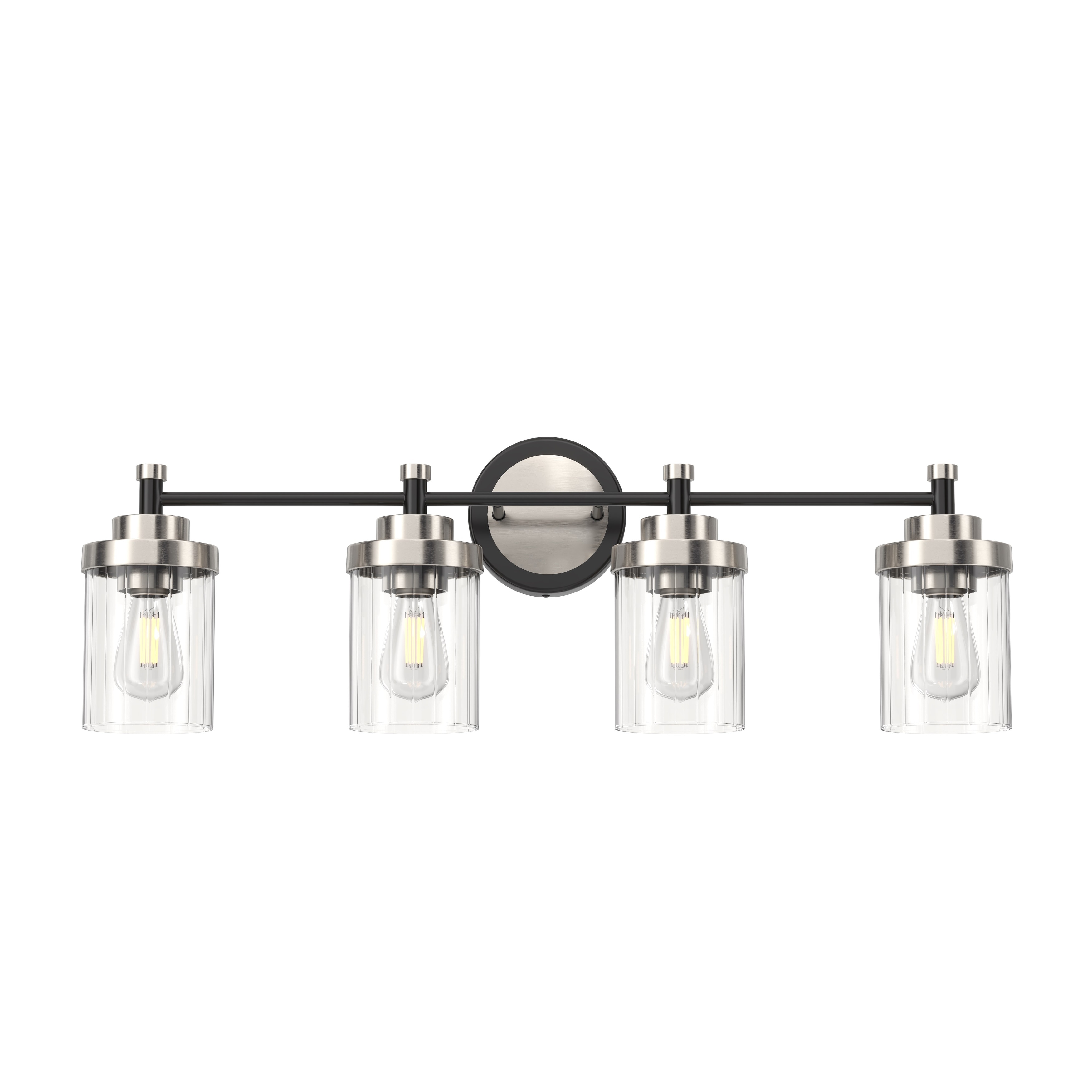Modern Dimmable Vanity Light with Clear Ribbed Glass Shades E26 Sockets