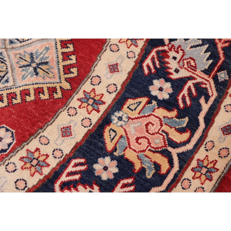 Rustic Kazak Connor Light Blue/Beige Wool Round - 9'0'' x 9'0''