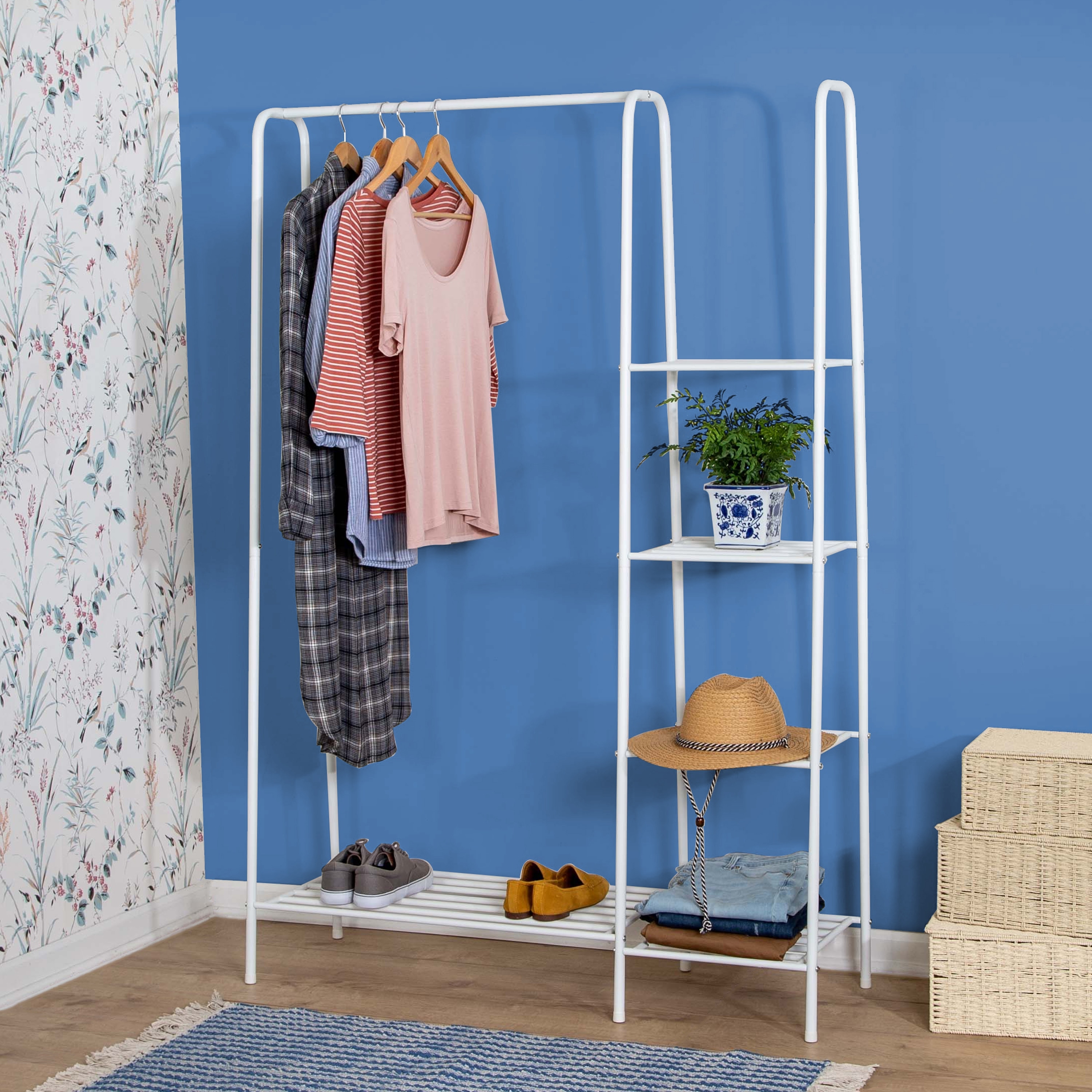 Freestanding Closet Organizer, Industrial 3 Rod Garment RackWhite