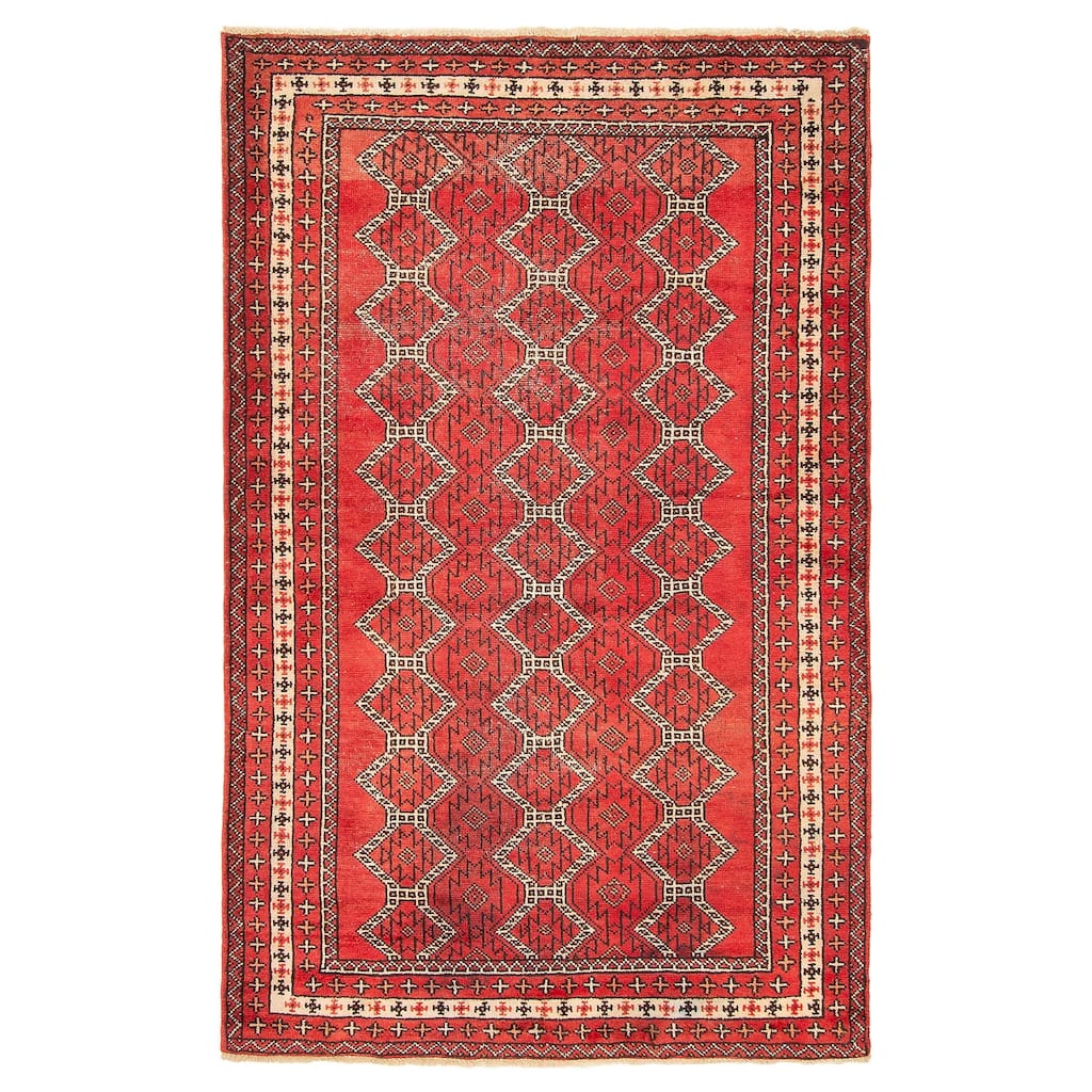 ECARPETGALLERY Hand-knotted Baluch Red Wool Rug - 3'11 x 6'7