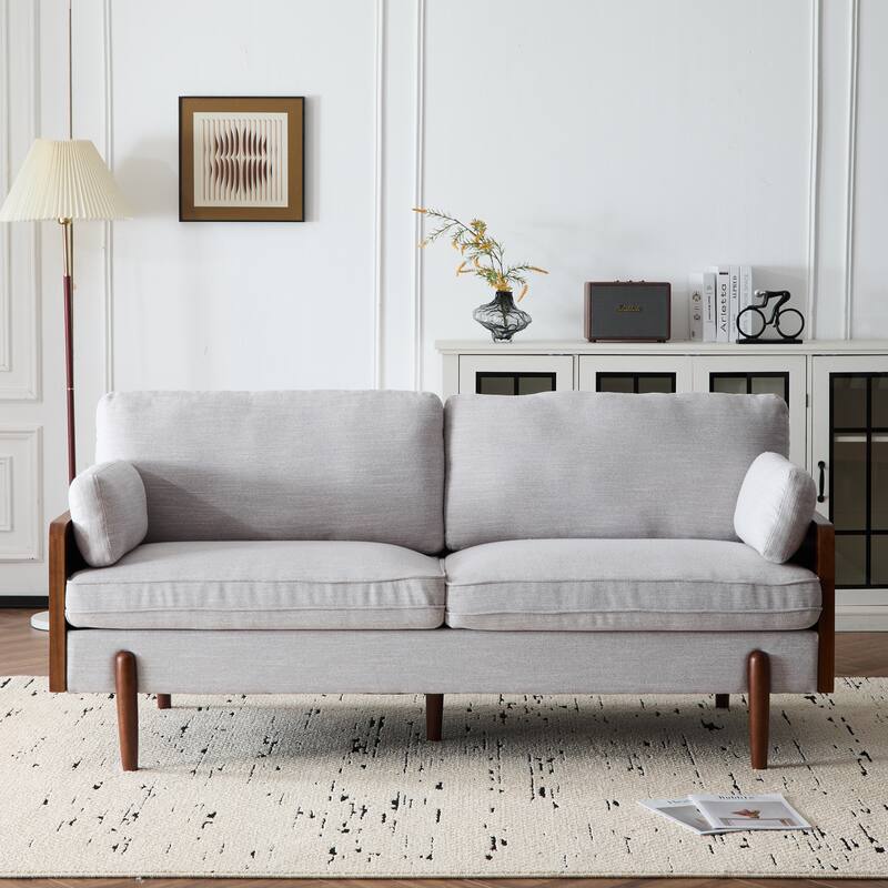 Mid-Century Modern Sofa with Slim Track Arms - Light Grey