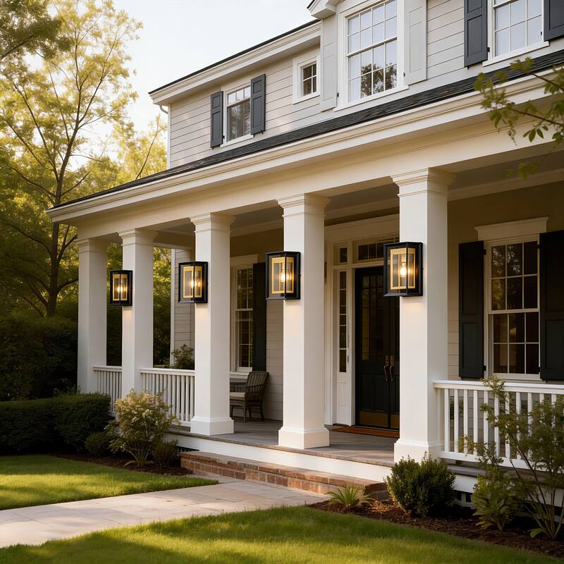 1-Light Black Gold Two-tone Metal Outdoor Wall Sconce - 4 Pack