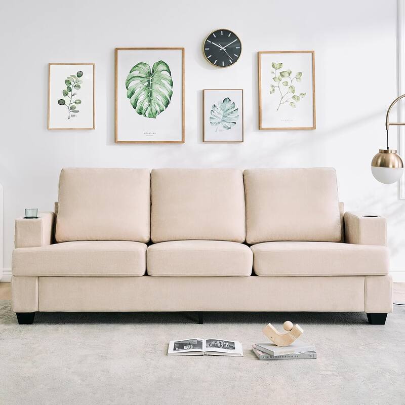 89" 3-Seater Sofa, Deep Seat Sofa, Modern Comfy Couches for Living Room with Cup Holders
