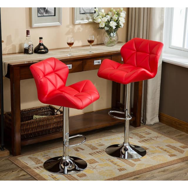 Roundhill Furniture Glasgow Height-adjustable Tufted Faux Leather Bar Stools (Set of 2) - Red