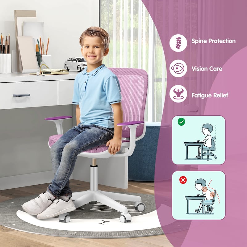 Costway Kids Desk Armchair Swivel Mesh Children Computer Chair with - See Details