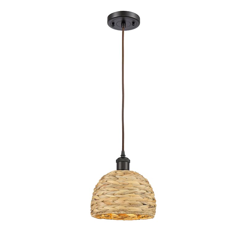 Innovations Lighting Woven Rattan - 1 Light 8" Cord Hung Pendant - Natural Rattan/Oiled Brass