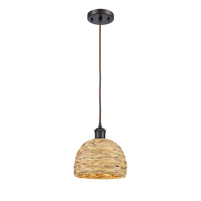 Innovations Lighting Woven Rattan - 1 Light 8" Cord Hung Pendant