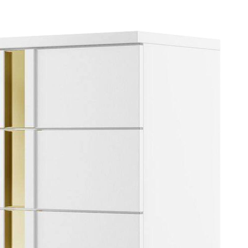 Yoki Tall Dresser Chest, 5 Drawers, Modern Glam White and Gold