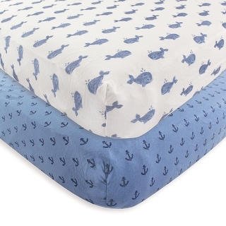 Hudson Baby Infant Boy Cotton Fitted Crib Sheet, Whale, One Size - Whale - One Size