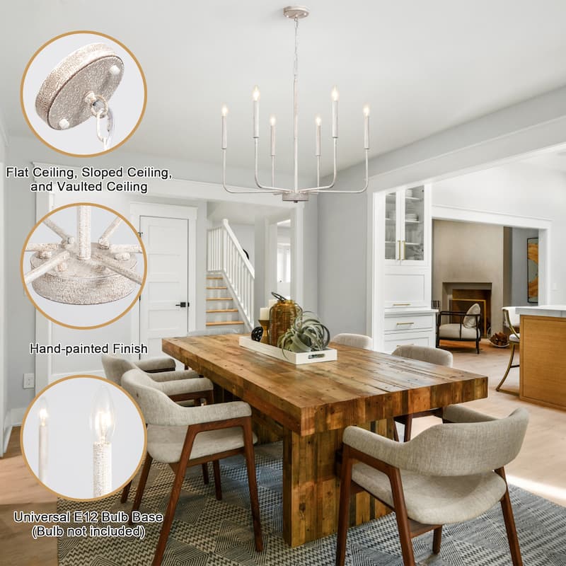 Modern 6-Light Candle Chandelier Classic Ceiling Light for Dining Room Kitchen Island - N/A