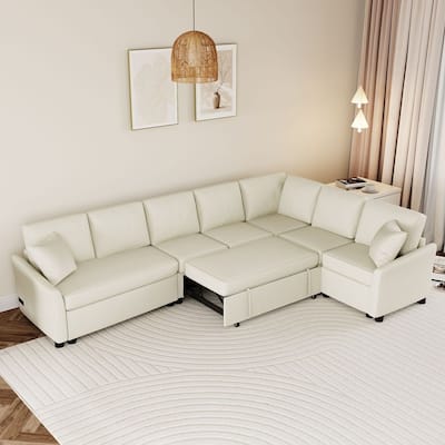 L-shaped Sofa Convertible Sofa Bed, Living Room Spacious Space Pull Out Sofa Sleeper