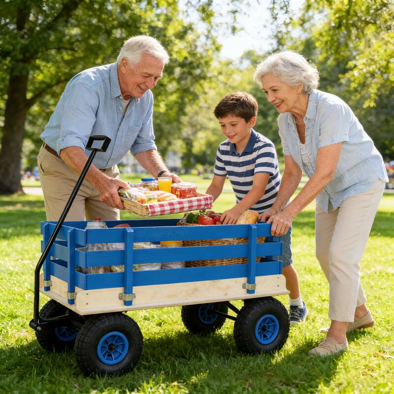 Solid Wood Household Trolley - Versatile Cart for Children's Toys & Garden Tools, Fresh Blue
