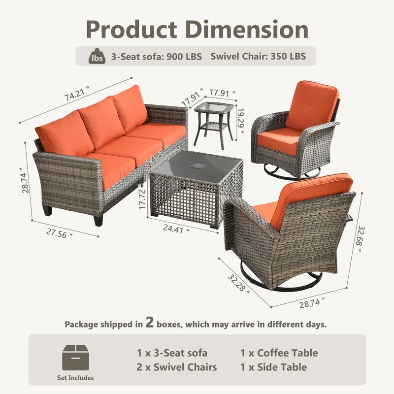 HOOOWOOO 5-piece Outdoor Swivel Chair Set Patio Conversation Set with Solar-powered Table