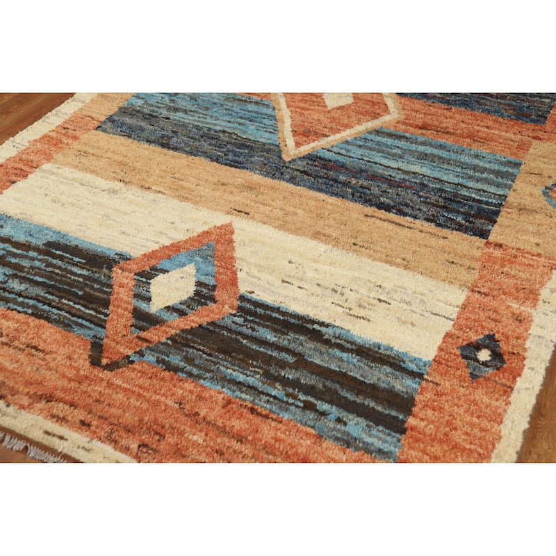 Tribal Moroccan Oriental Area Rug Hand-Knotted Orange Wool Carpet - 5'7" x 8'3"