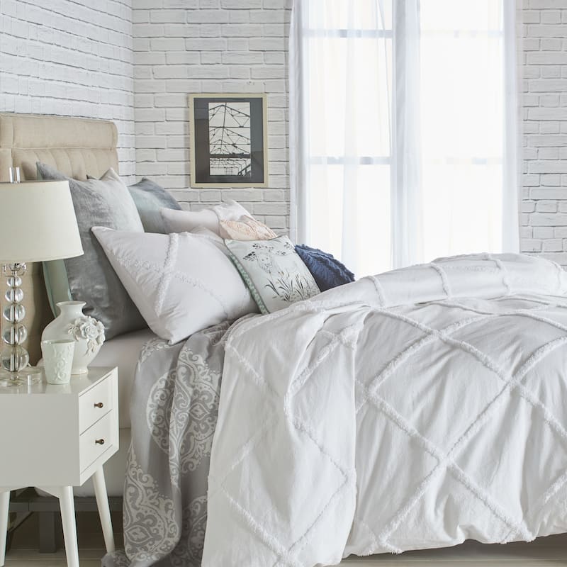 Porch & Den Norris Lattice Cotton Duvet Cover - King - White