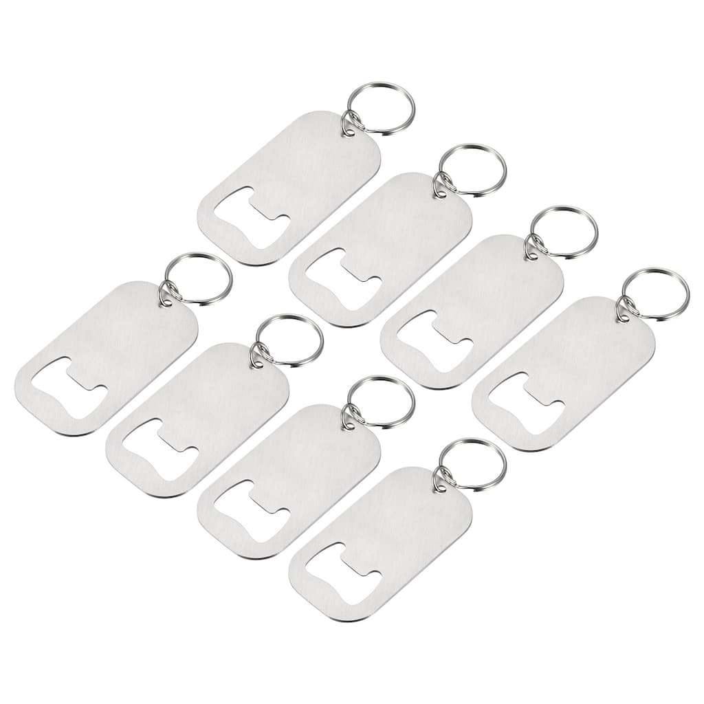 8pcs Stainless Steel Flat Beer Bottle Opener Keychain 2.75 inch Long, Silver