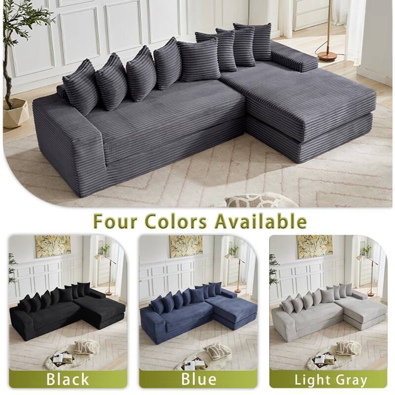 Corduroy L-shaped Chaise Sectional Sofa Convertible Sleeper Sofa Bed