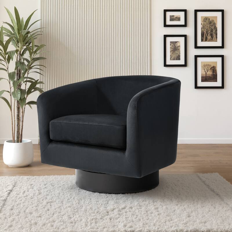 UIXE 360° Swivel Barrel Accent Chair Velvet Armchair For Living Room - Oversized - Black-Oversized