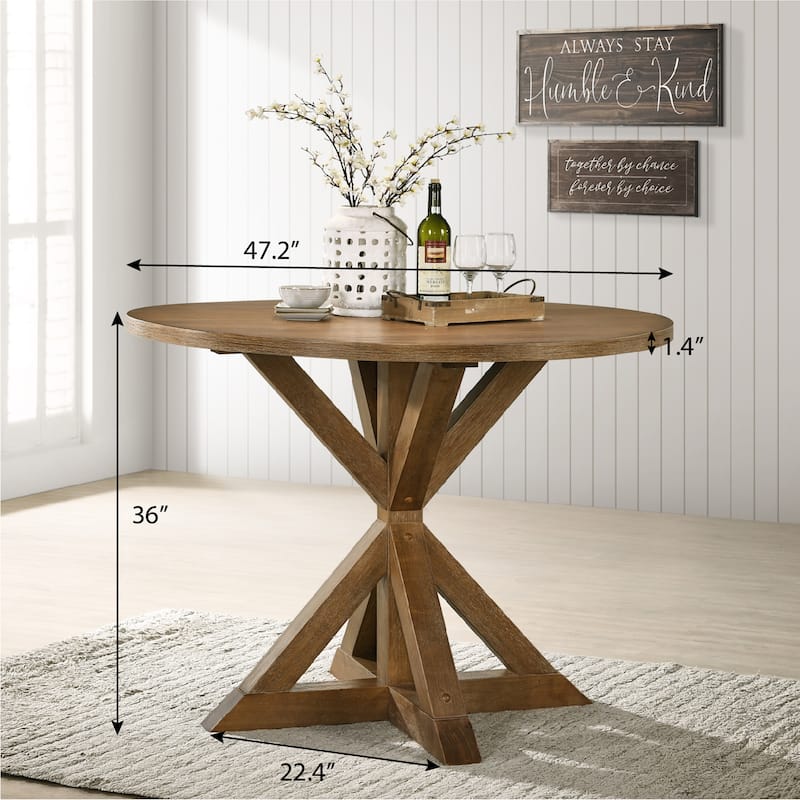 Wooden Round Dining Table and Chair Sets Rustic Farmhouse Dining Table and Chair Sets with Crossbuck Pedestal Table Base