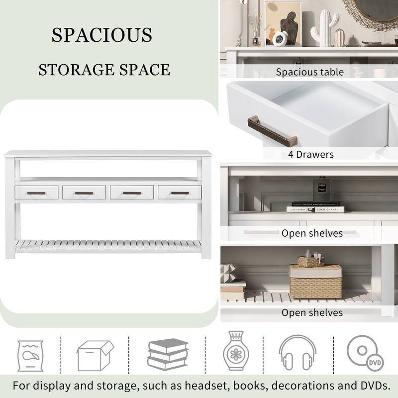Modern 62'' Console Table Sofa Entryway Table with 4 Drawers and 2 Shelves, Wood Kitchen Buffet Cabinet Sideboard, Accent Table