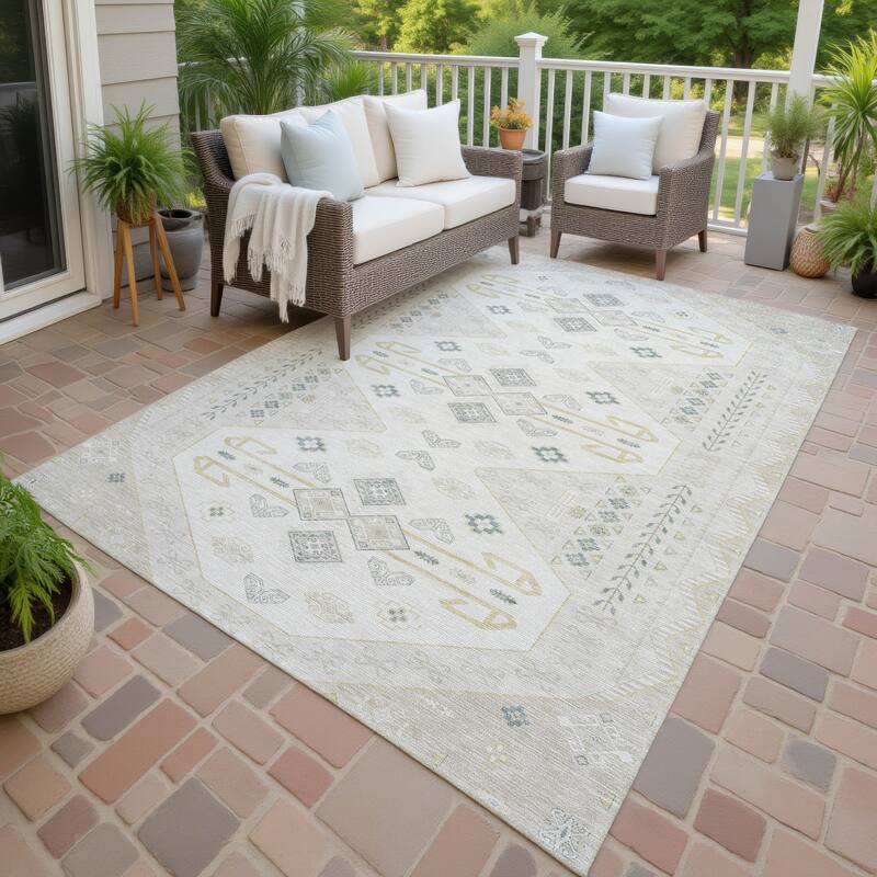 Machine Washable Indoor/ Outdoor Global Hiawatha Chantille Rug - Beige - 9' x 12'