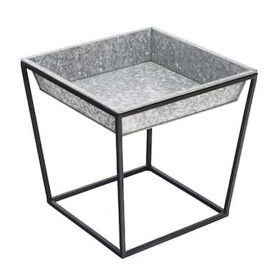 Achla Designs Small Indoor Outdoor Arne Plant Stand With Galvanized Tray, 14 Inch Tall, Black Powder Coat Finish