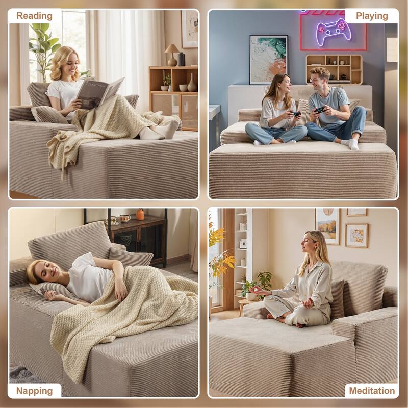XIZZI Chaise Lounge Chair Corduroy Boneless Sofa Bed Sleeper Couch