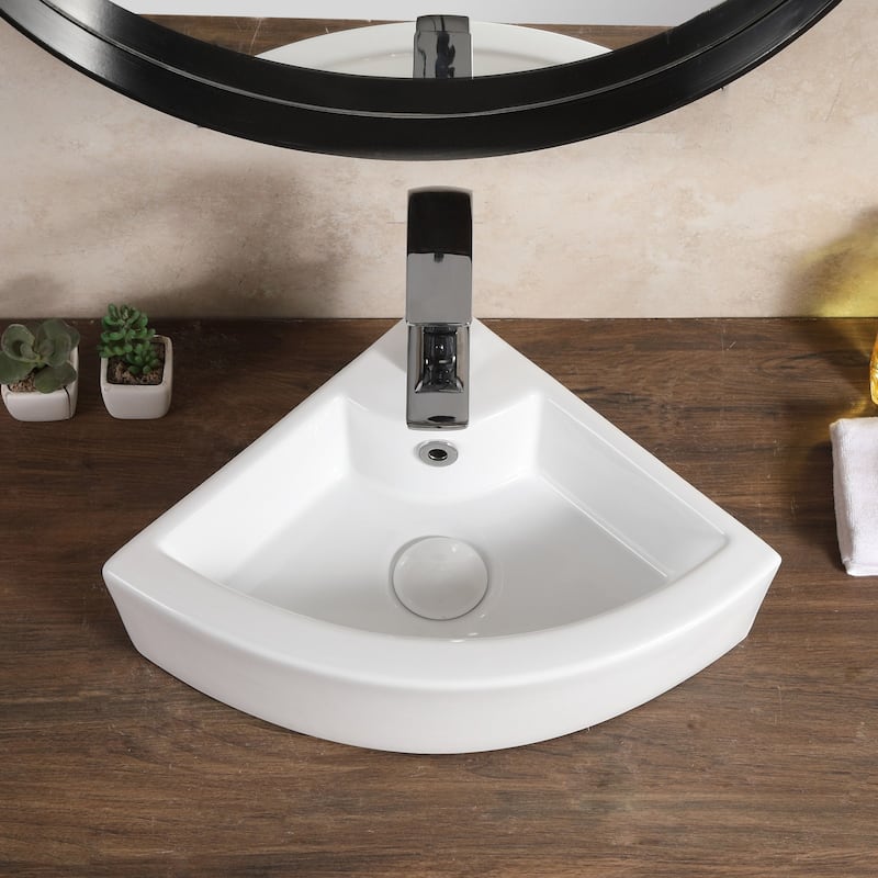 HOROW 12.6 in. Corner Wall-Hung Bathroom Sink in White with Overflow