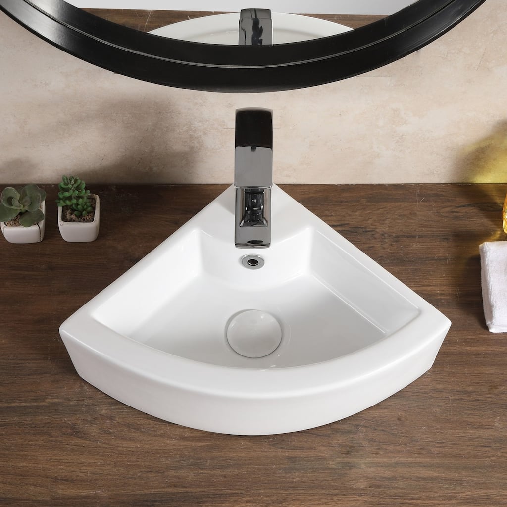 HOROW 12.6 in. Corner Wall-Hung Bathroom Sink in White with Overflow