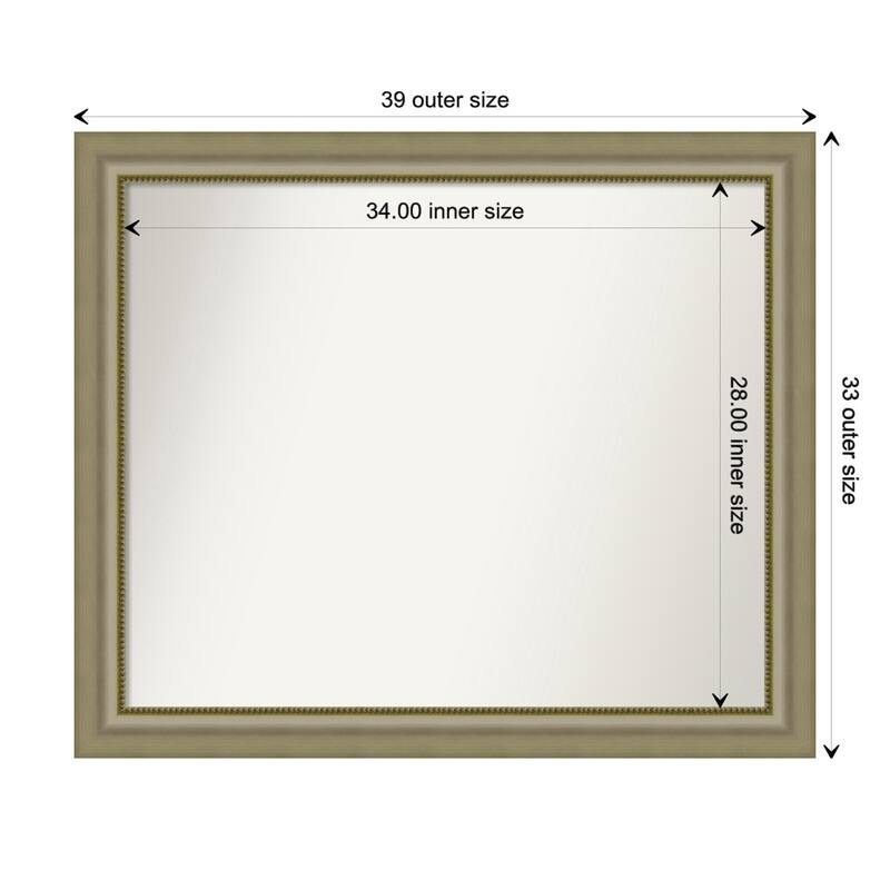 Vegas Silver Framed Non-Beveled Custom Wall Mirror, Bathroom Vanity Mirror - Outer Size: 38.75 x 32.75