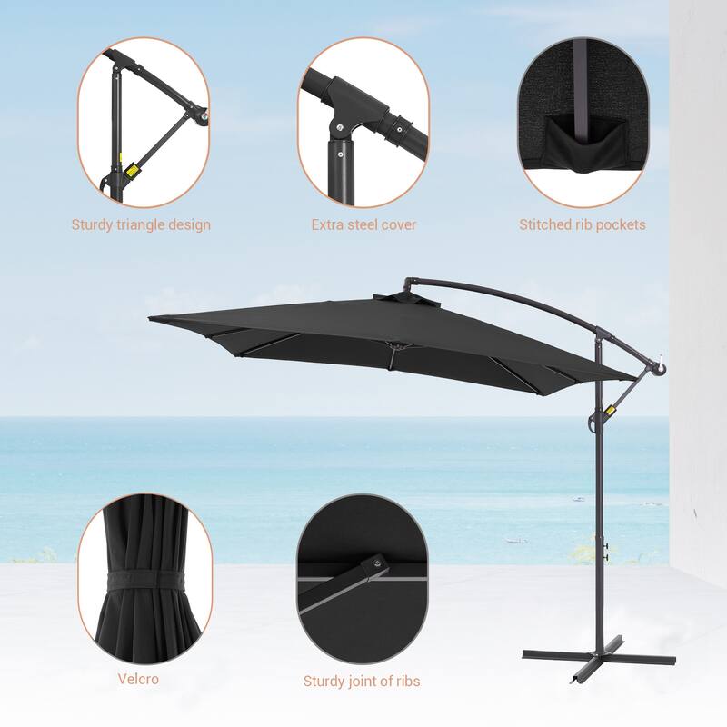 LIVOOSUN 8.2x8.2ft Offset Patio Umbrella Hanging Umbrella w/Steel Ribs