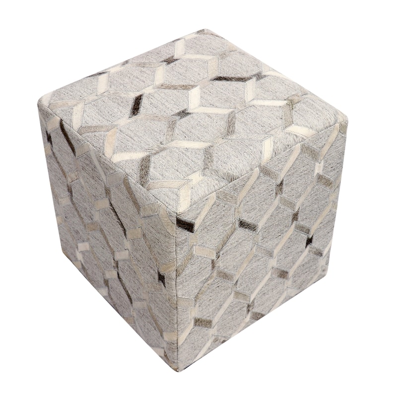 Pasargad Home Galaxy Cowhide Silver Pouf