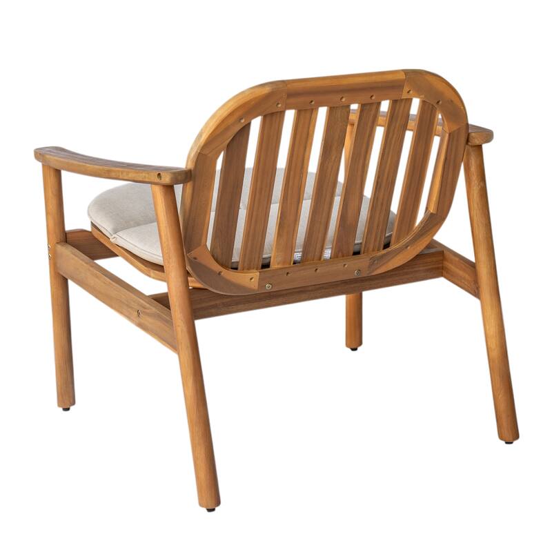 Roomfitters Meja Outdoor Acacia Wood Club Chairs with Slatted Back and Cushion, Teak Finish Set of 2 - Set of 2