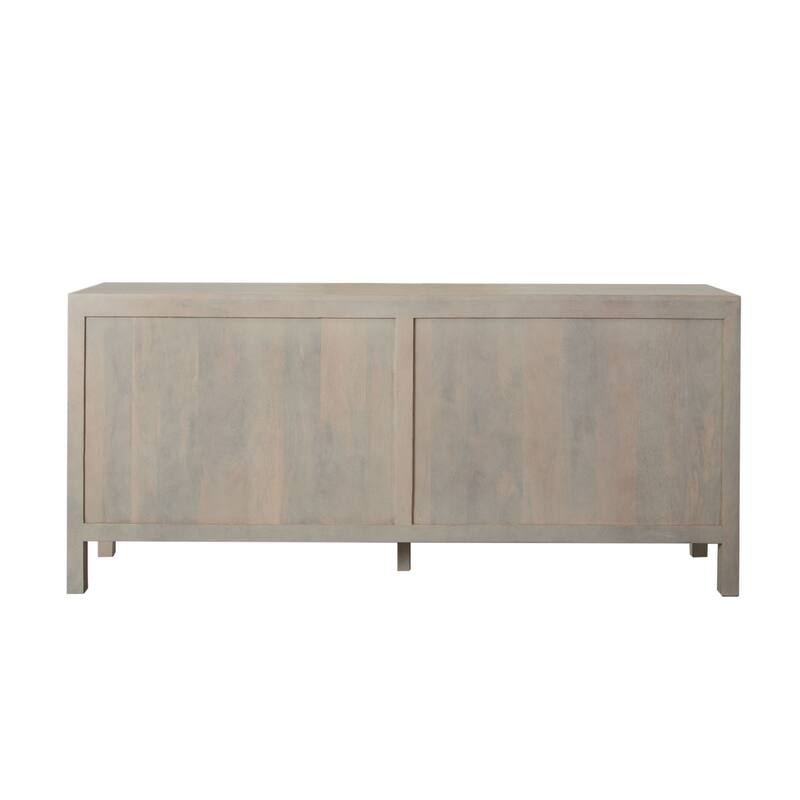 Pam Sideboard Buffet Cabinet 76 Inch, Natural Mango Wood w 4 Woven Doors