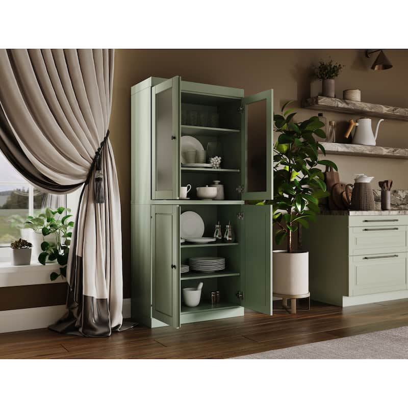 Palace Imports 100% Solid Wood Pantry Cabinet with Frosted, Clear Glass or Solid Doors and Adjustable Shelves
