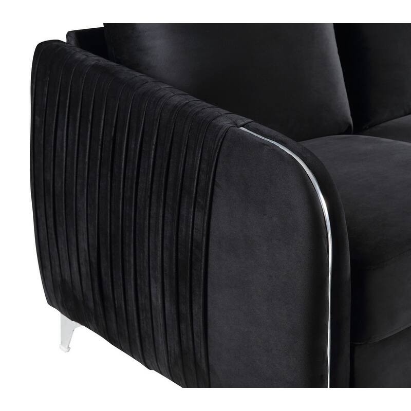 Velvet Upholstered Loveseat Couch, Couch Settee with Armrest and Chrome Legs, 2 Seater Sofa with Removable Back Cushions