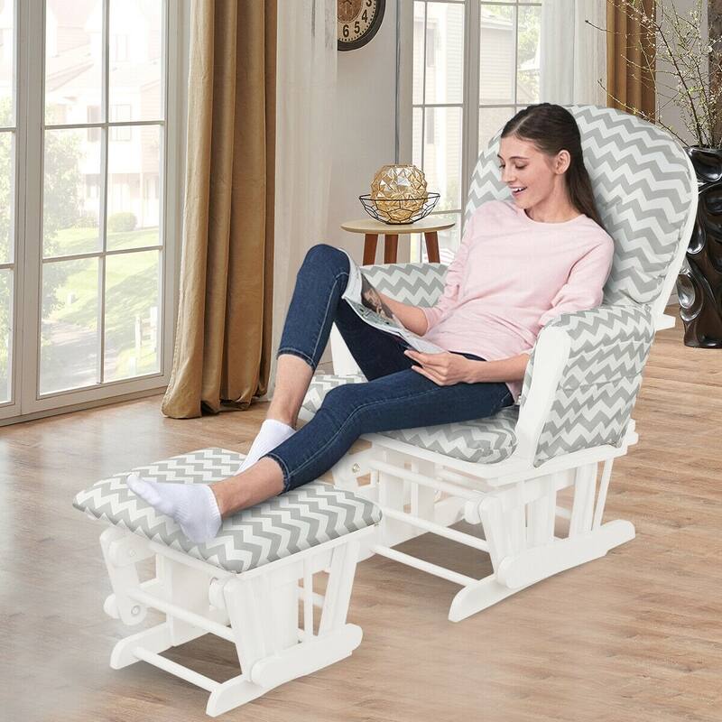 Solid Wood Gliding Chair Set with Storage Pockets and Ottoman for Relaxing - 29.5" x 28.5" x 39.5" (L x W x H)
