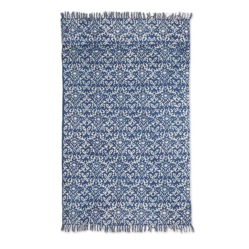 Handmade Azure Majesty Cotton area rug (India) - Big