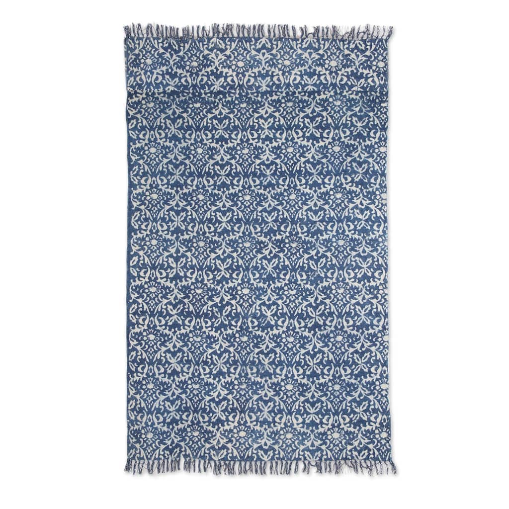 Handmade Azure Majesty Cotton area rug (India) - Big