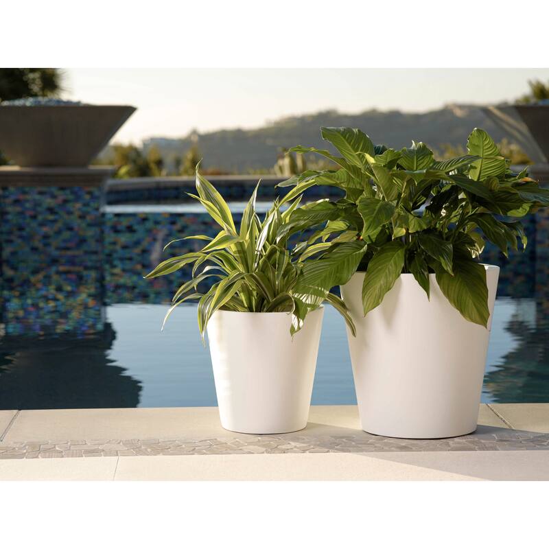 Indoor/Outdoor Large Minimalist Fiberstone Lightweight Cone Round Planter Pot - 19, 15, 11 in